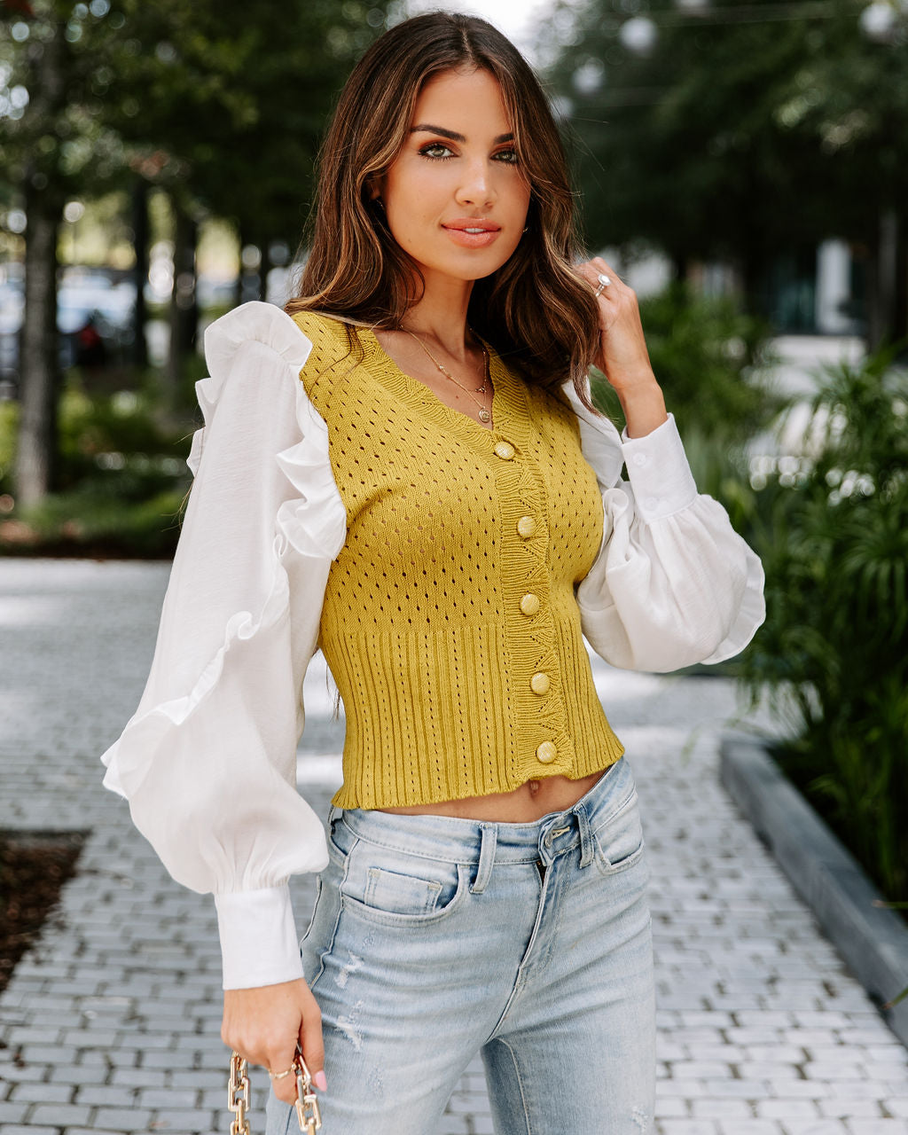 Walk This Way Knit Contrast Cardigan - Chartreuse - Se7enfashion