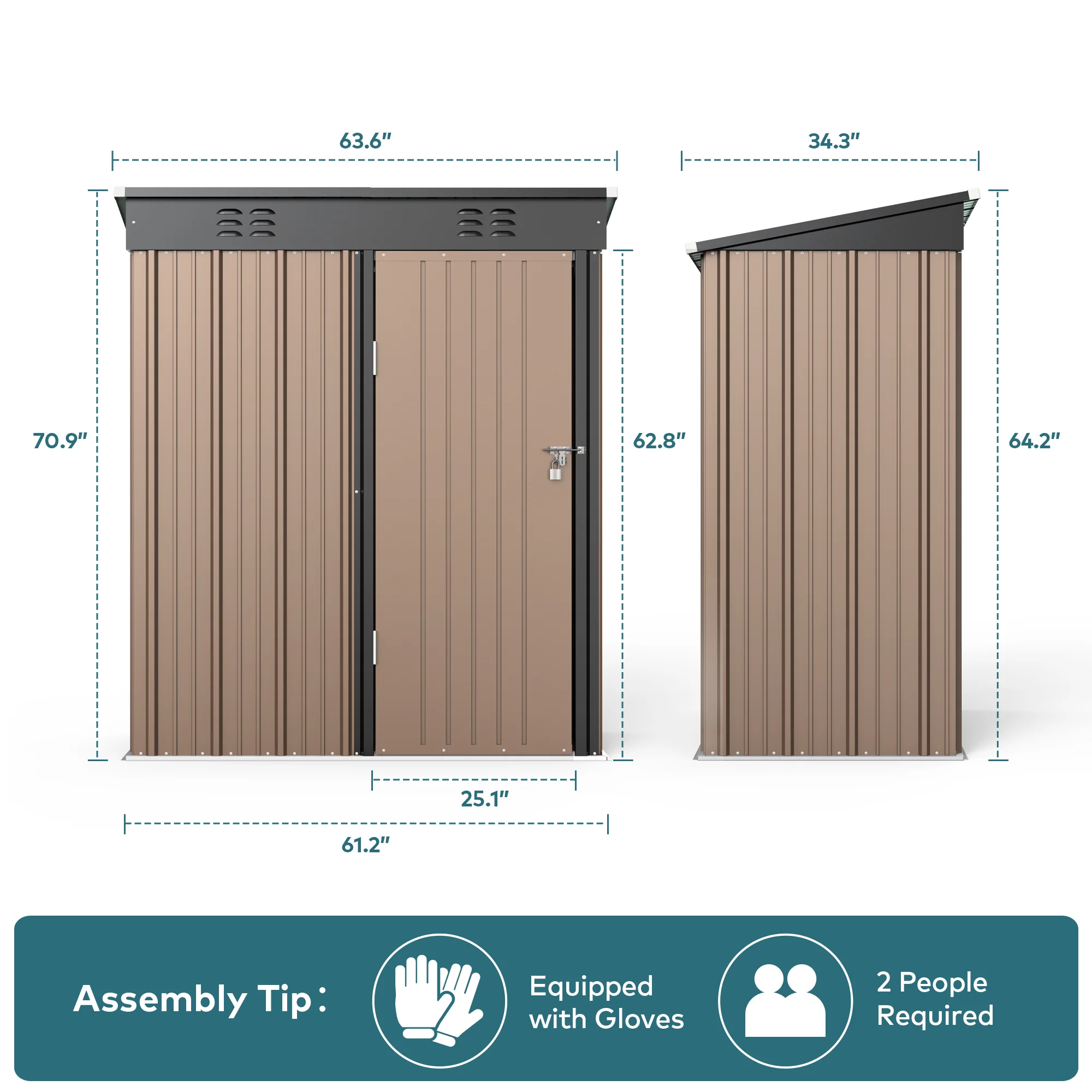 5' x 3' Outdoor Storage Shed, Metal Outdoor Storage Cabinet with Single Lockable Door, Waterproof Tool Shed,Gray - Image 14