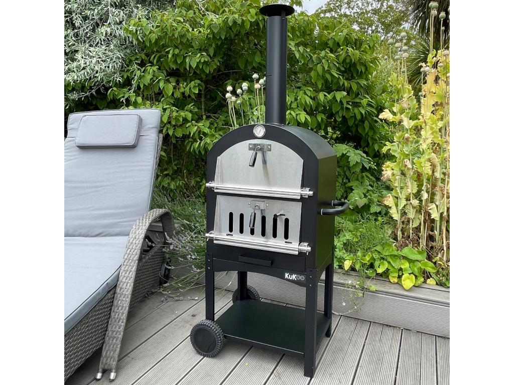 Horno Pizza Carbón Portátil Exterior Profesional Comercial Máquina de Cocinar Hacer Pizza Barbacoa BBQ Pizza Oven Ahumador Parrilla Grill Ahumar Carne Pescado Verduras con Pala Cortador+Piedra GRATIS