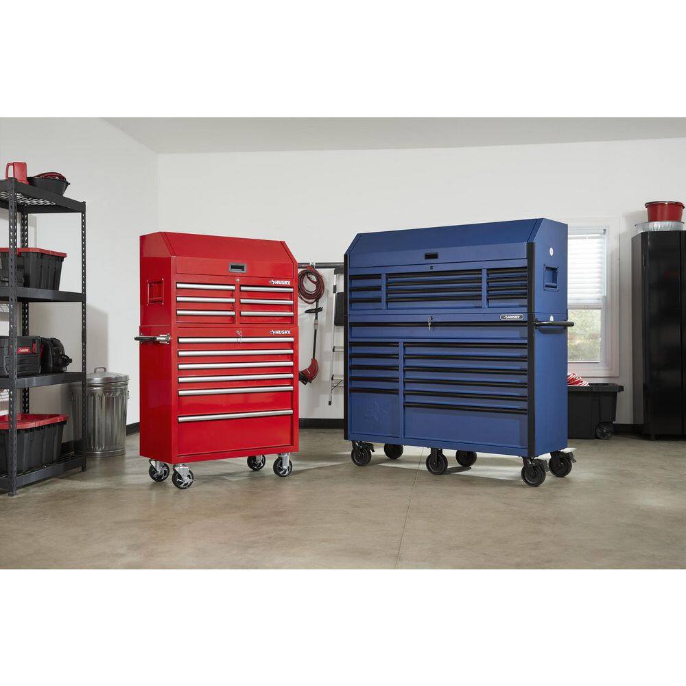 2025 56 in. W x 22 in. D Heavy Duty 23-Drawer Combination Rolling Tool Chest and Top Tool Cabinet Set in Matte Blue