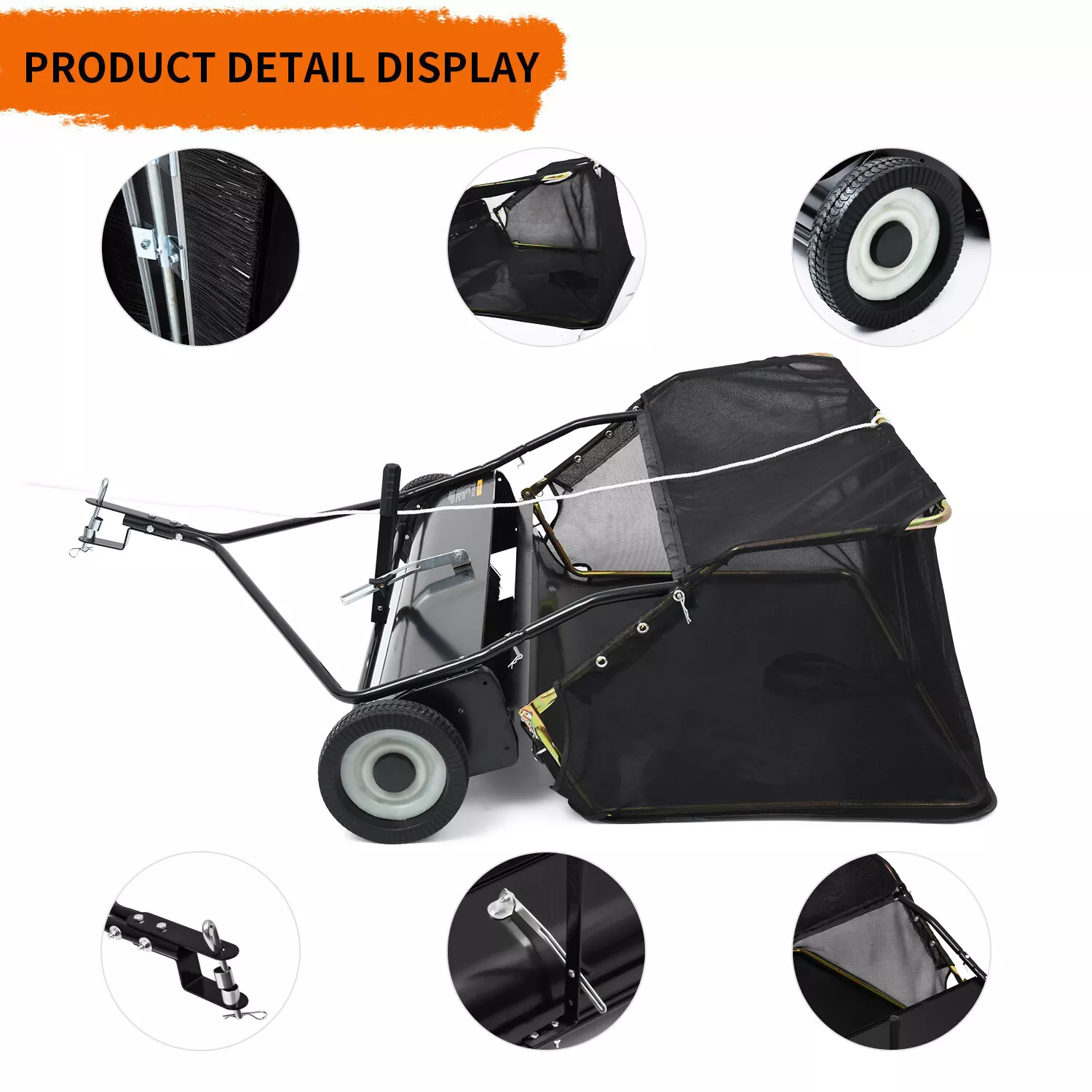 Dextrus 42 in Tow Behind Lawn Sweeper Leaf Collector for Garden Grass Lawn 12 Cu ft Capacity Tractor assembly - Image 2