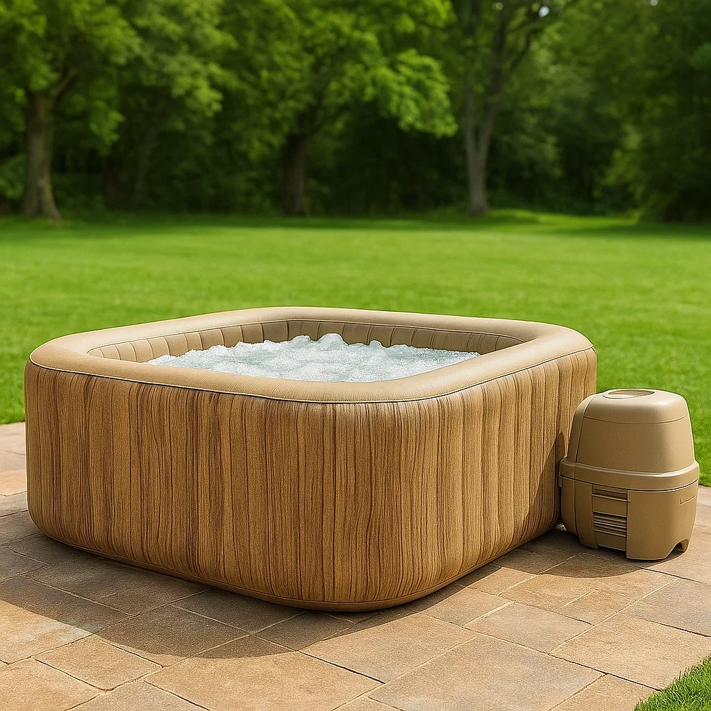 Spa hinchable,cuadrado,4 personas,material PVC,color madera y beige,fácil instalación,180x180x70 cm - 3FzgDmExaHRm