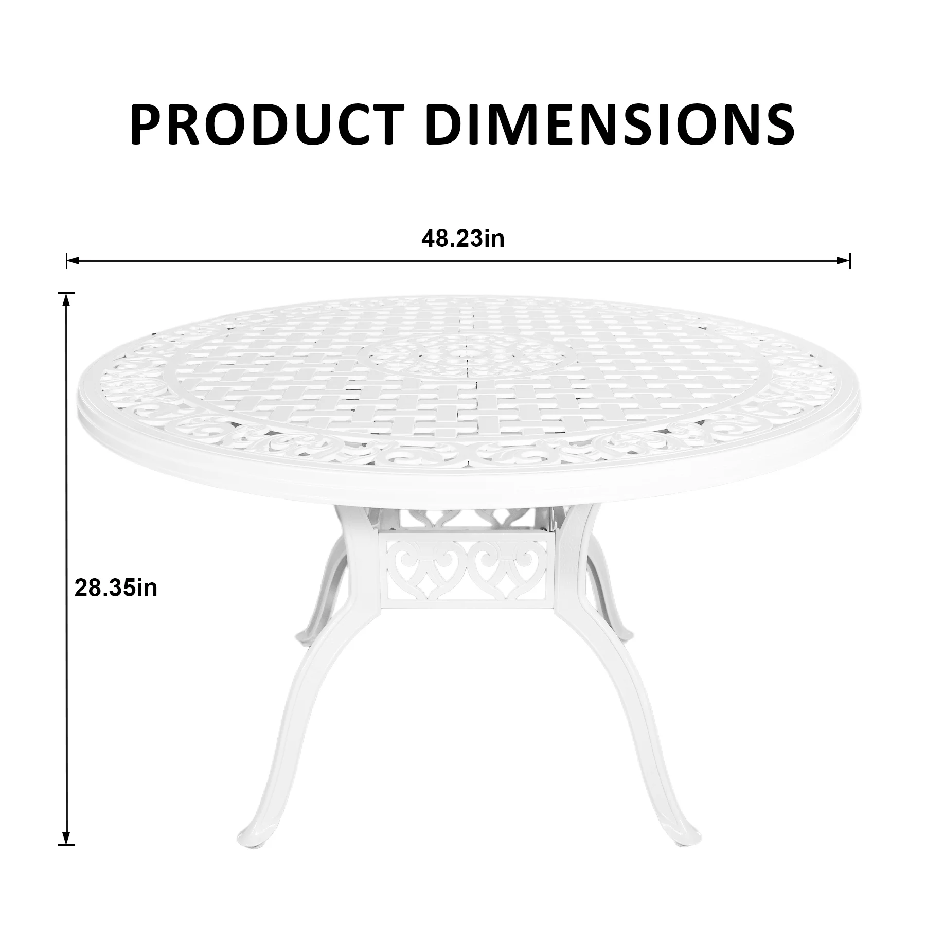 48" Round Patio Table for 6-8 Person Cast Aluminum Patio Table with 2.36" Umbrella Hole,Metal Outdoor Dining Tables,Wrought Iron Patio Bistro Table,White Patio Table. - Image 3