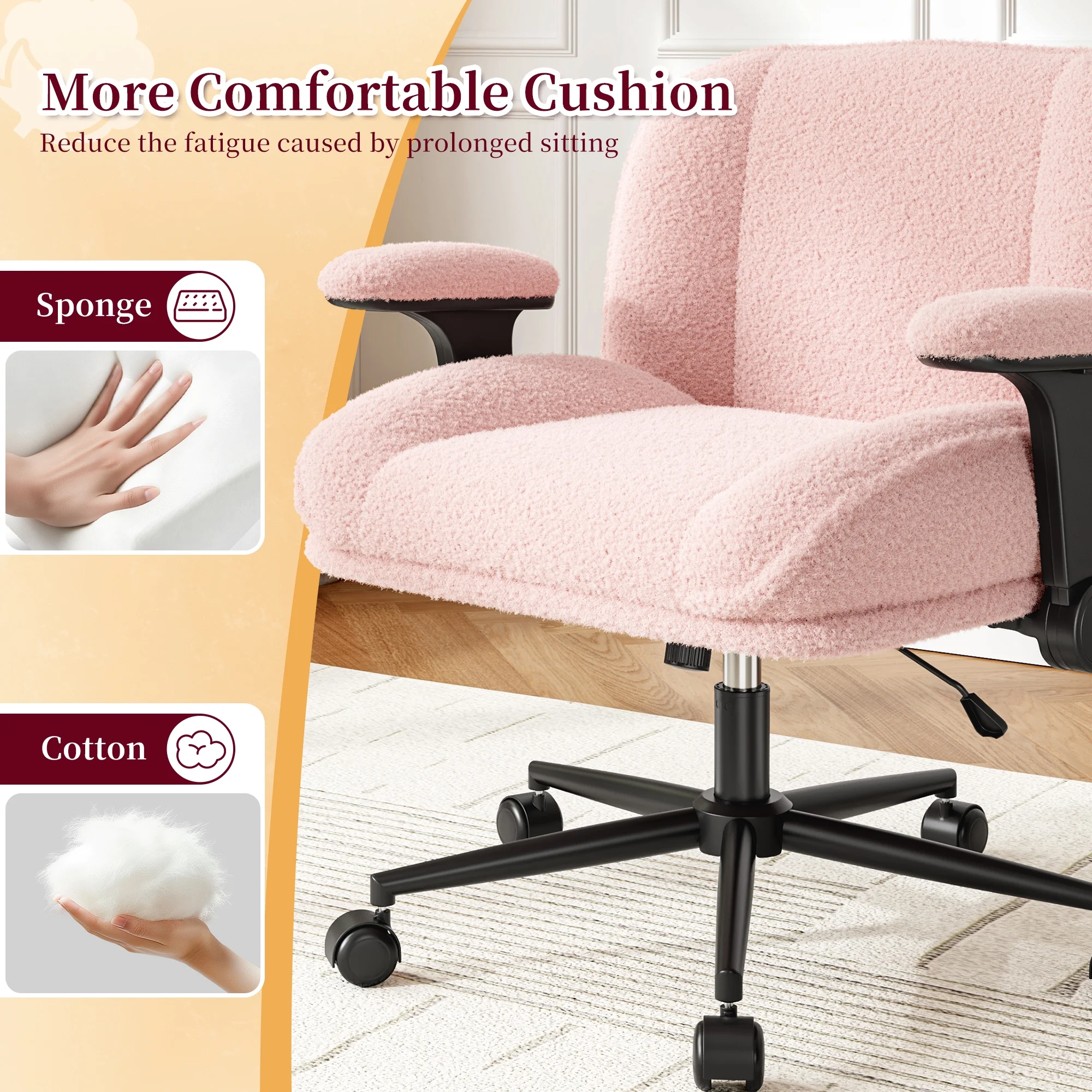Romorgniz Criss Cross Chair with Adjustable Arms & Lumbar Support Office Chair with Reclining Back, Thick Cushion & Wheels for Office, Gaming, Reading, Vanity, Off-White - Image 28