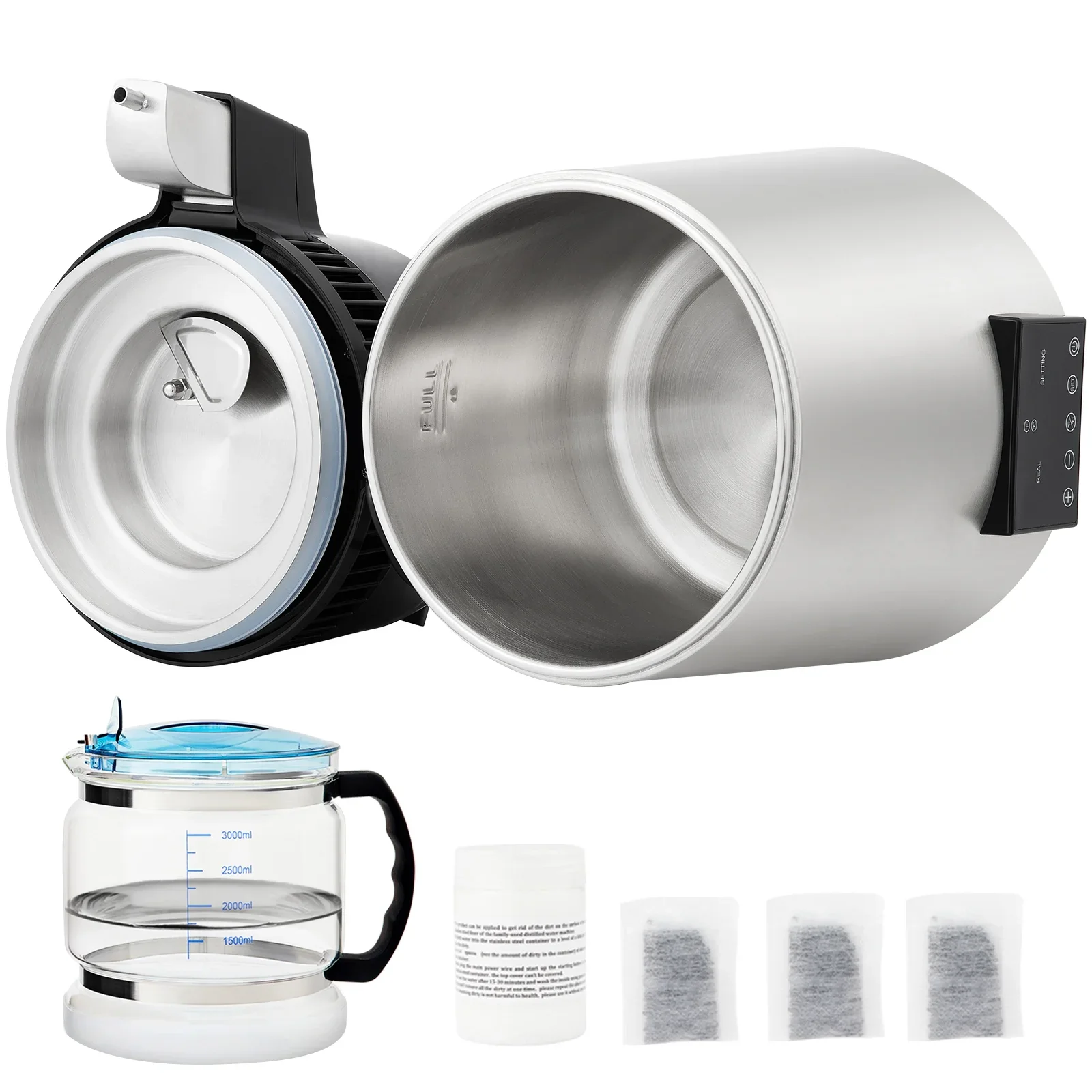 KFFKFF Water Distiller Distilled Water Maker Machine 4L/1.1Gal  0.3Gal/H Output, 750W Power, 0-99H Adjustable Timing