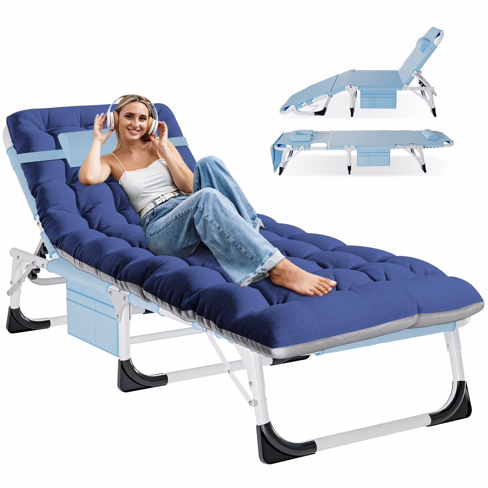 MOPHOTO Lounge Chair with Mattress, Outdoor Chaise Lounge Support 440 Lbs, Adjustable Portable Heavy Duty Sleeping Cots Bed for Camping, Pool, Beach, Patio - Image 11