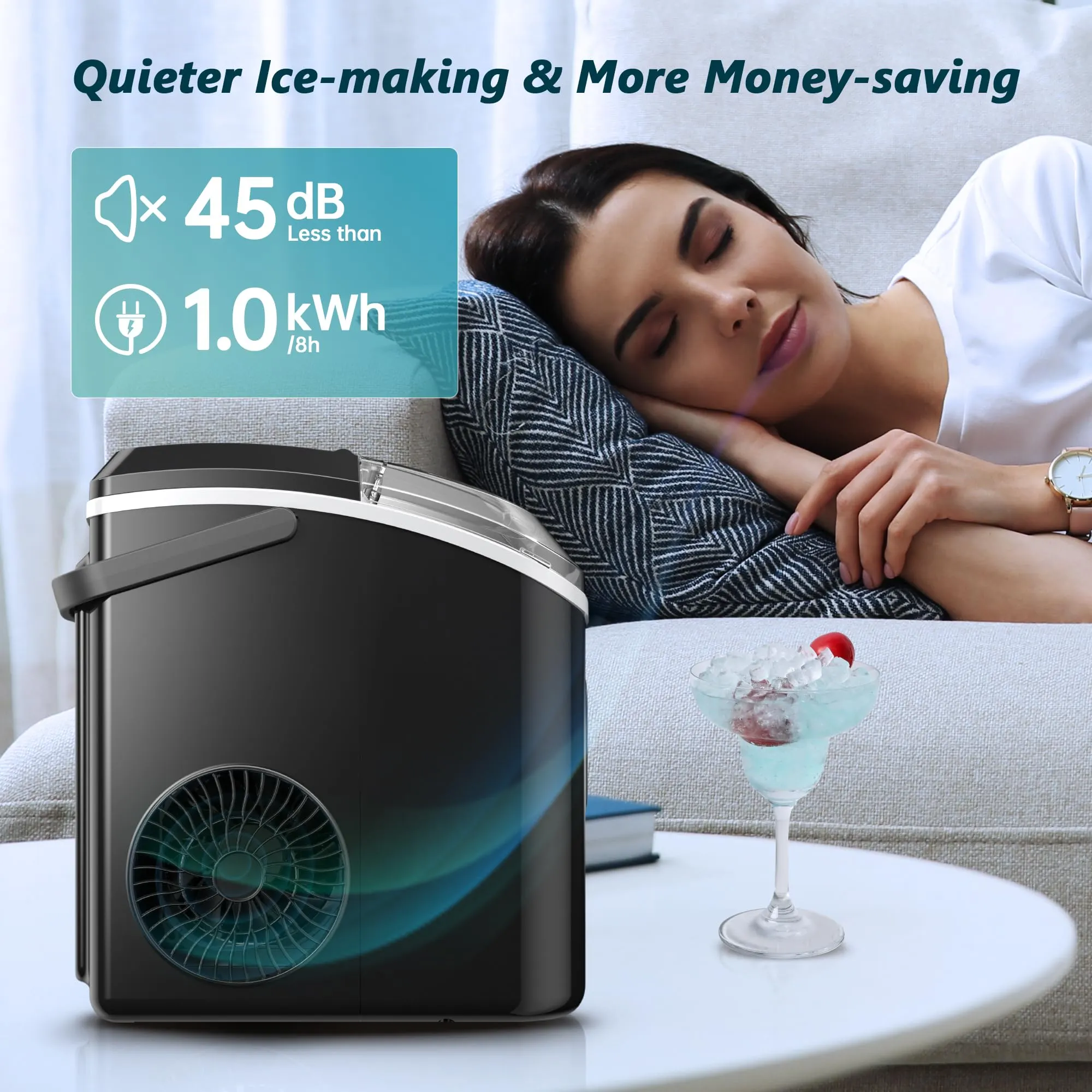 EUHOMY Nugget Ice Maker with Handle 15.5kg/24h Chewable Ice