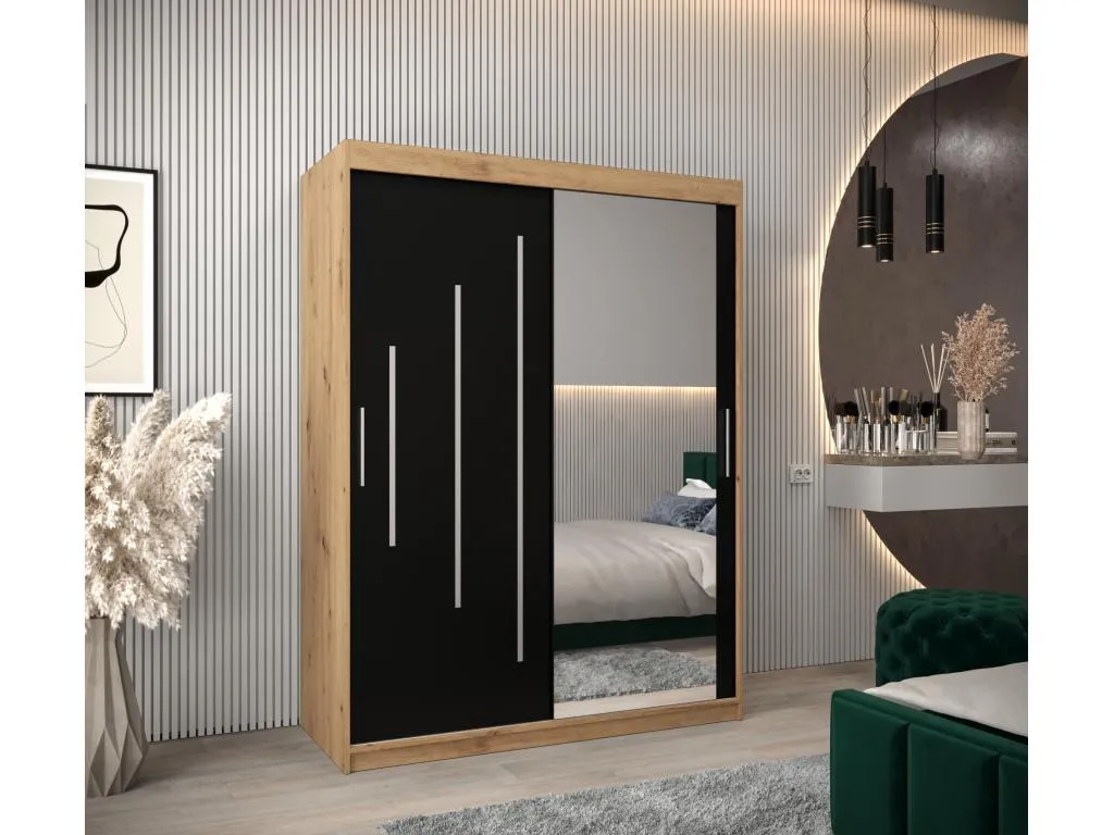 Armario Nidovia puertas correderas 200/150/62 2 puertas artisan/negro wen3447284