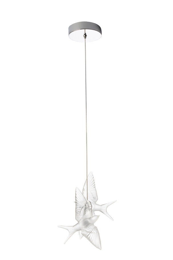 SUSPENSION 2 HIRONDELLES - CRISTAL INCOLORE, FINITION CHROME
