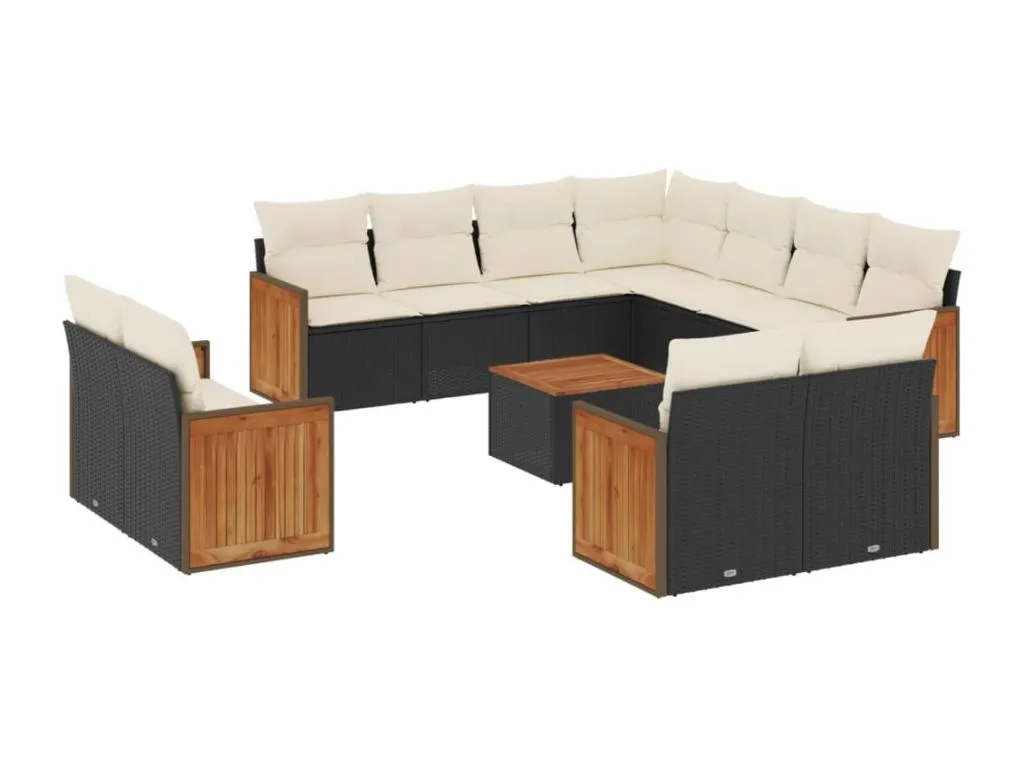 Set de sofás de jardín 12 piezas cojines ratán sintético negro prrl94482