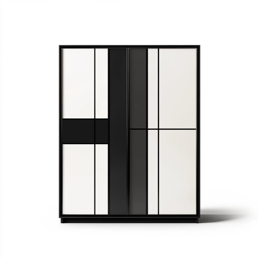 Armario moderno de dormitorio con diseño geométrico en blanco y negro fabricado en MDF de alta calidad con gran capacidad de almacenamiento
