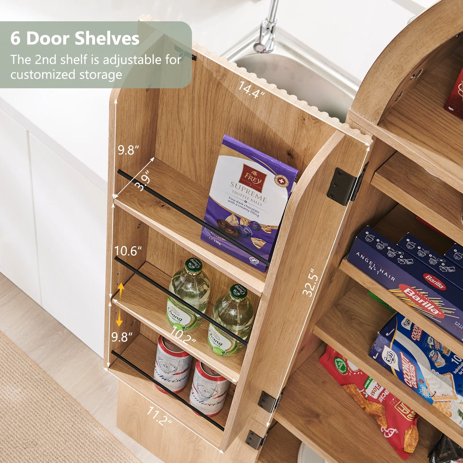 IFGET 71" Tall Arched Kitchen Pantry Storage Cabinet, Large Storage Cabinet with Adjustable Shelves, Pantry Cabinet for Kitchen, Dining Room - Image 6