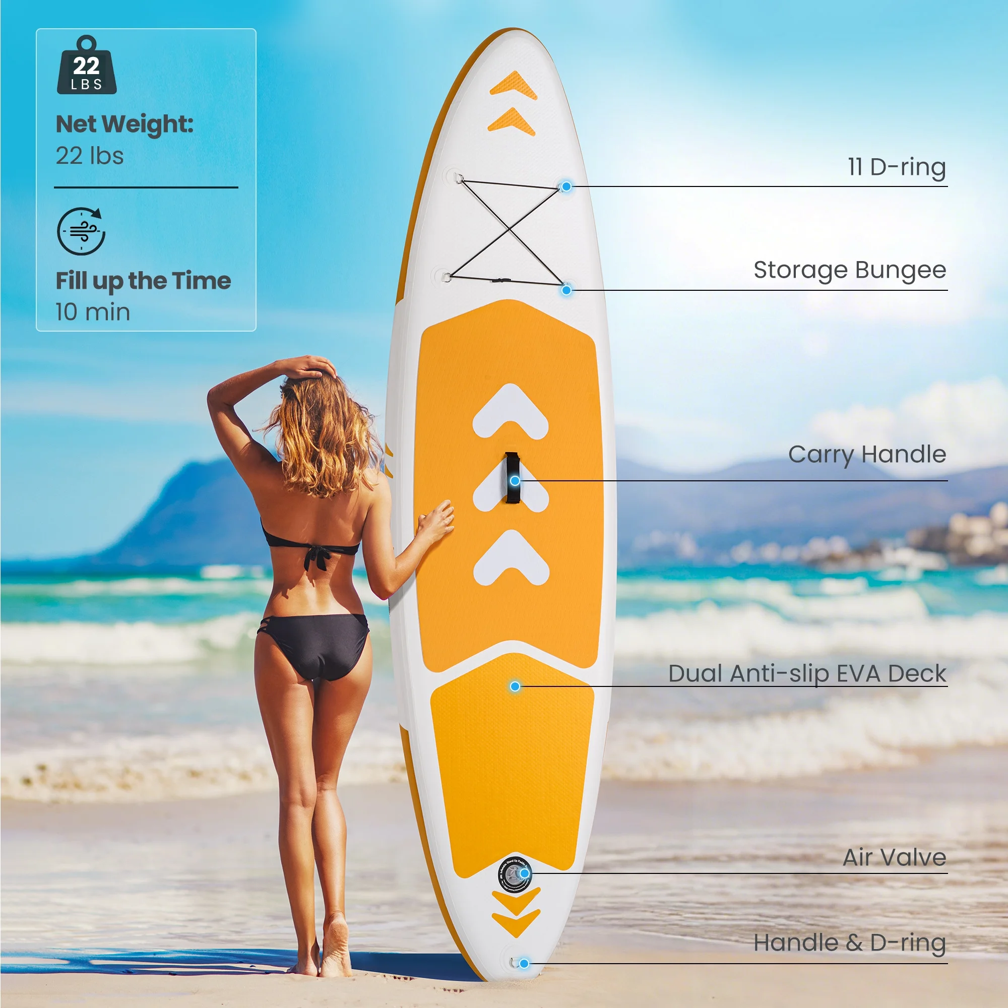Naipo 120"x30"x6" Inflatable Paddle Board Stand Up Paddle Board SUP Board Ultra-Light (17LBS) For Summer Surfing, Orange - Image 9