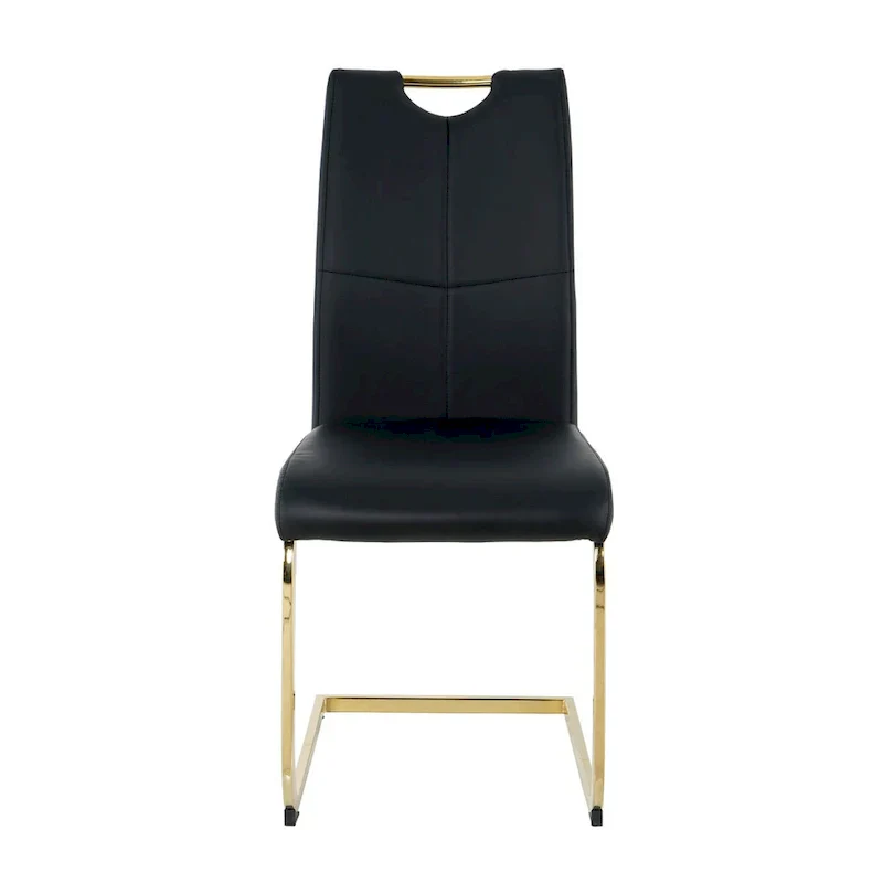 4-Piece Modern Faux Leather Dining Chair Set with Gold Metal Legs and Padded Seats