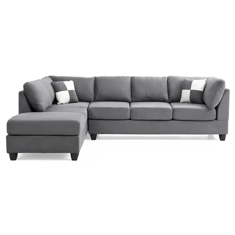 Malone 111-Inch Suede 4-Seater Sectional Sofa with Two Throw Pillows - Dimensions: 111L x 78W x 34H