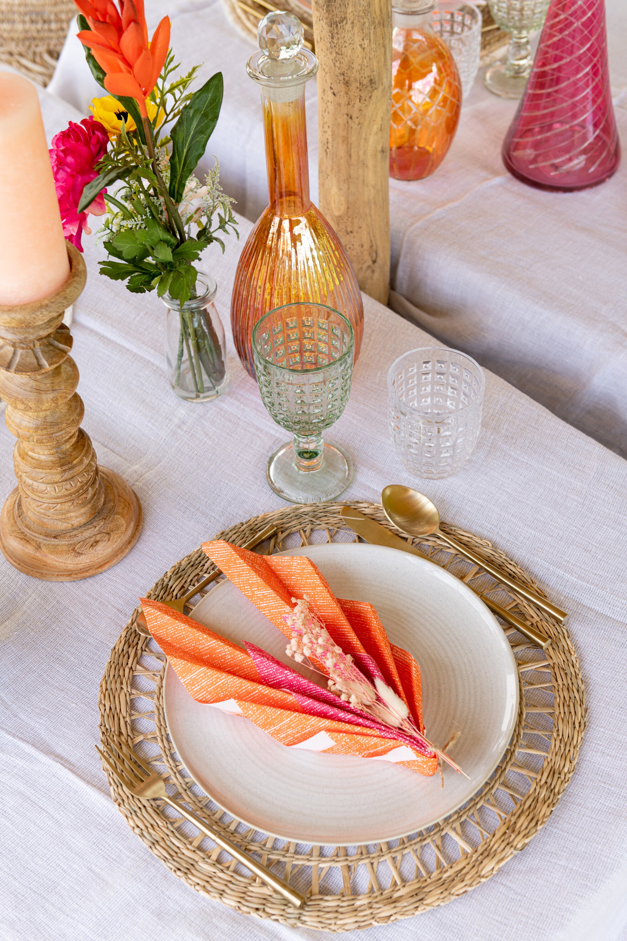 J-Line onderlegger Rond - zeegras - naturel - 6 stuks