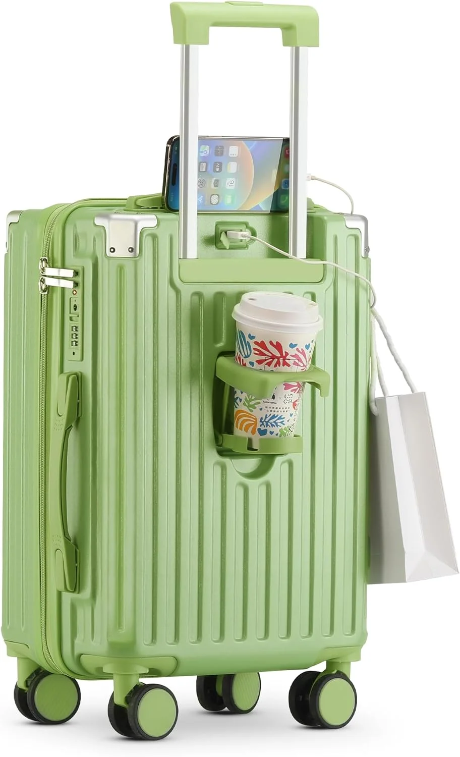 20 Inch Carry On Luggage With Cup Holder & USB Port, Airline Approved TSA-locked Luggage, Lightweight PC Material Travel Suitcase With 360- Spinner Wheel - Image 7