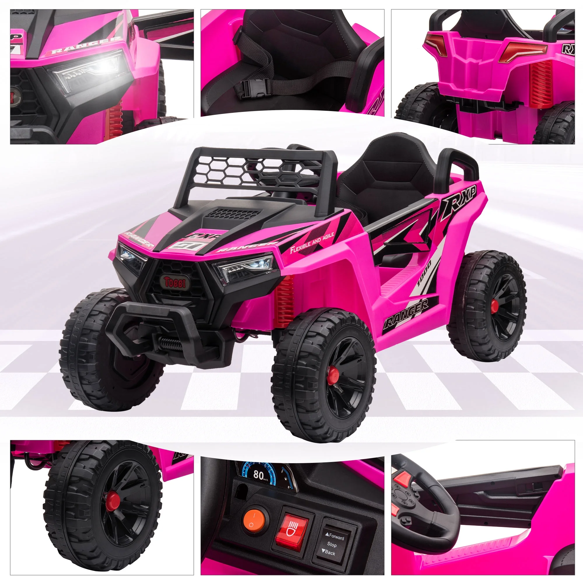 TOBBI 12V Kids Electric off-Road UTV Truck Car Battery Powered Ride on Toys for Girls with LED Headlights, Music, Horn - Image 11