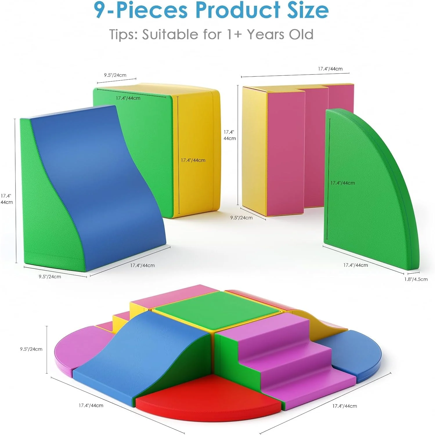 Foam Climbing Blocks for Toddlers, 9 Pieces Soft Play Climbing for Kids, Toddler Climbing Toys with Stair and Slide, Indoor Crawl and Climb Playset for Kids (Colorful) - Image 3