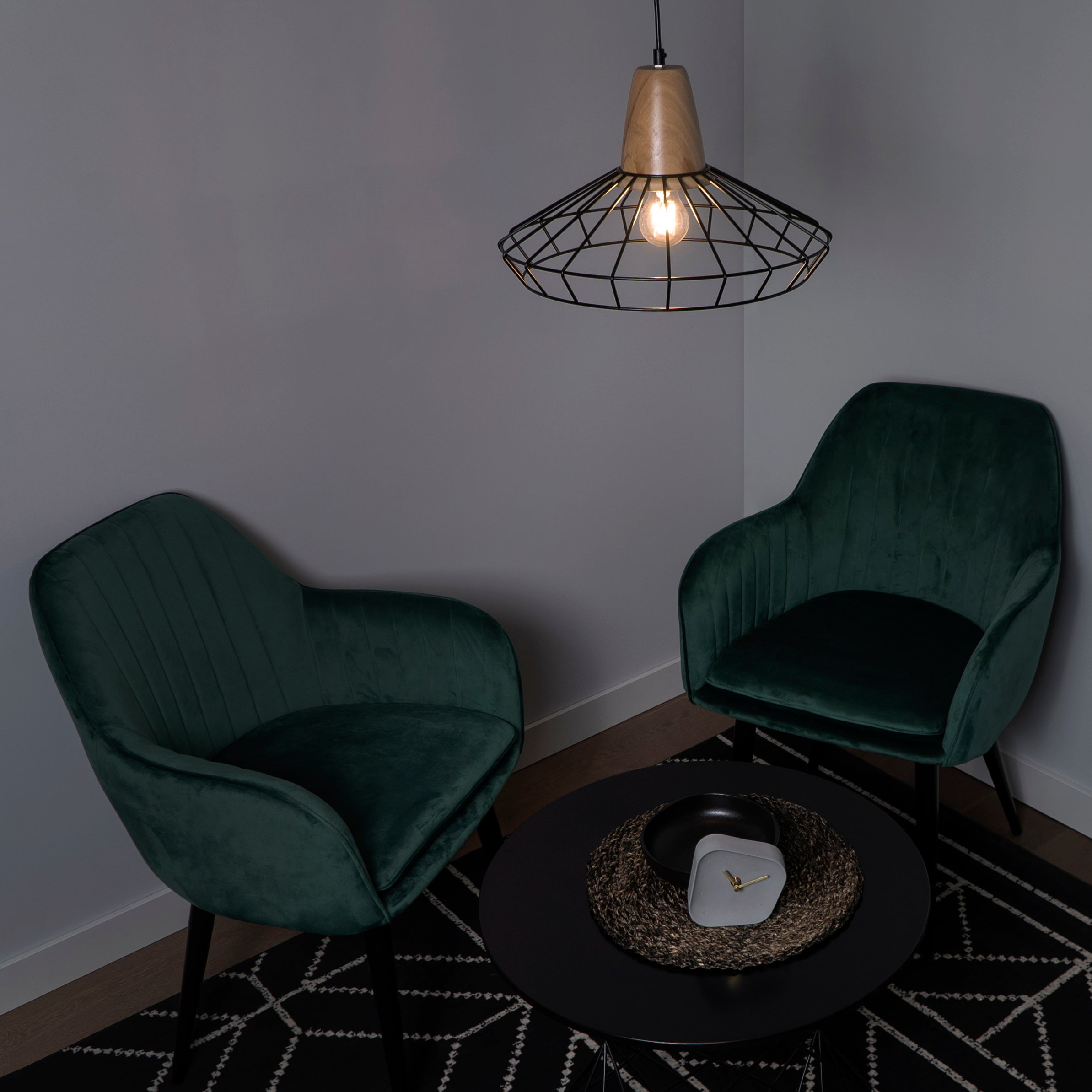 QUVIO Hanglamp rond staaldraad en hout - QUV5051L-BLACK