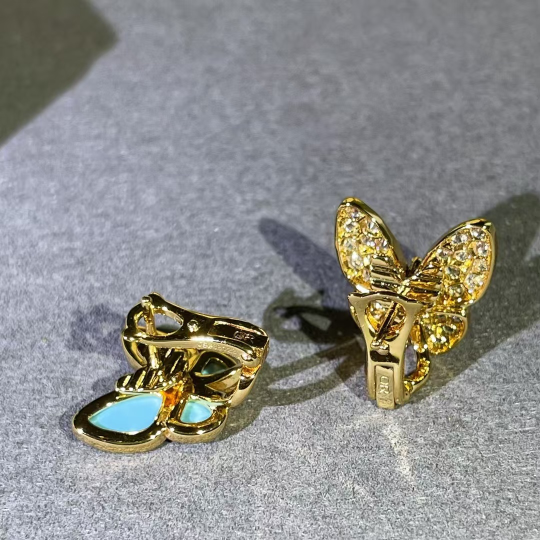 VCA Blue & Diamond Two Butterfly Earrings - Original Replica Club