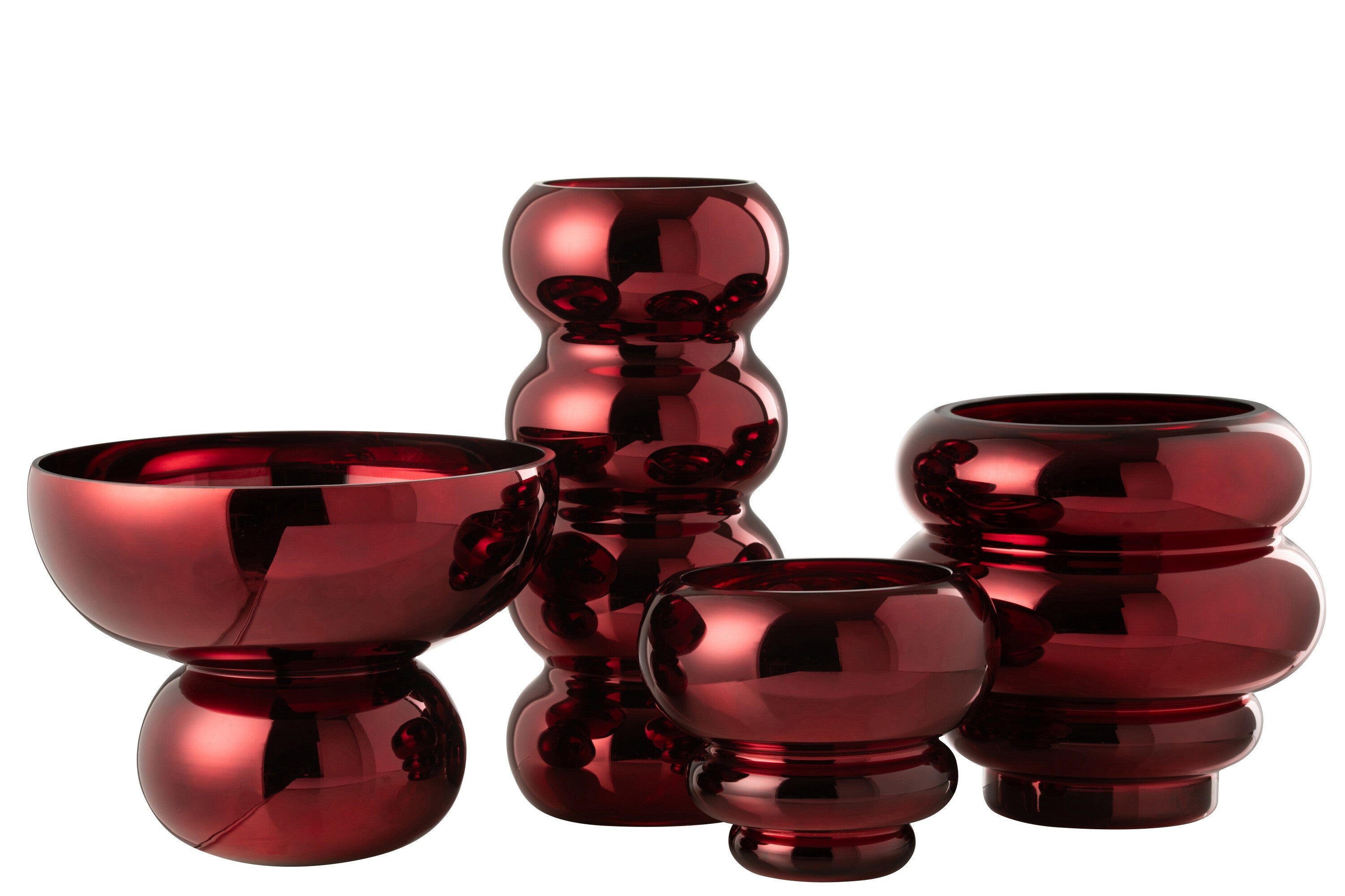 J-Line windlicht op voet afgerond - glas - donkerrood