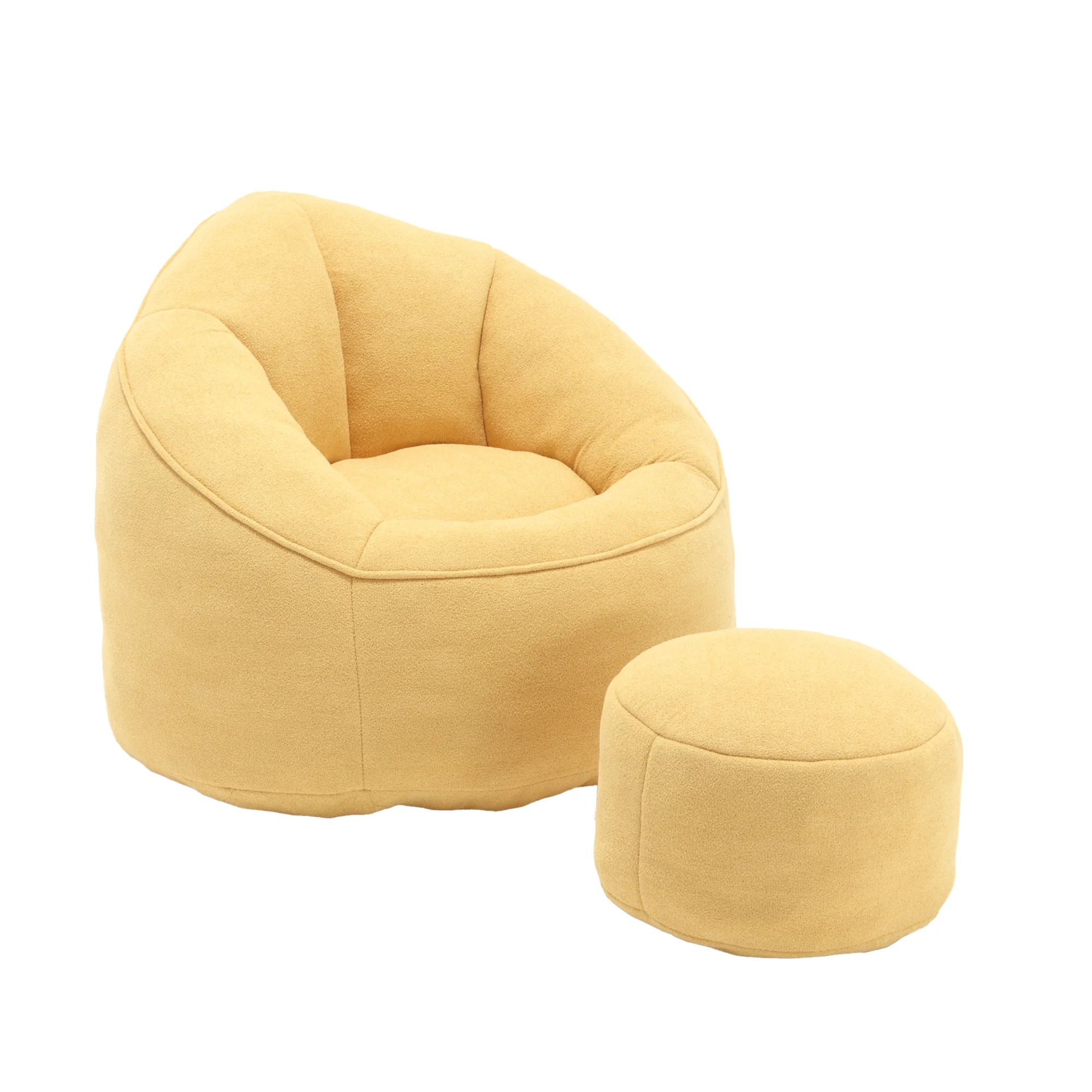 MOONMISS Microfiber Upholstered High Pressure Foam Round Lazy Bean Bag Sofa Chair with Ottoman-Gray - Image 22
