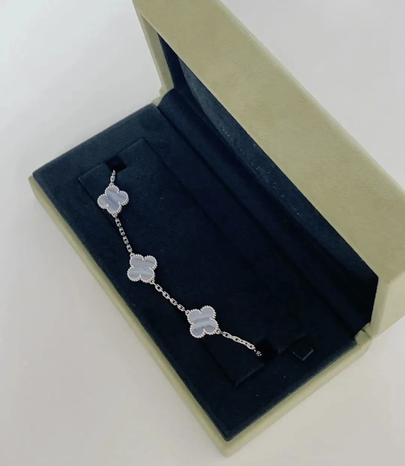 VCA Blue Chalcedony Clover Vintage Alhambra Pendant Necklace Bracelet - Original Replica Club