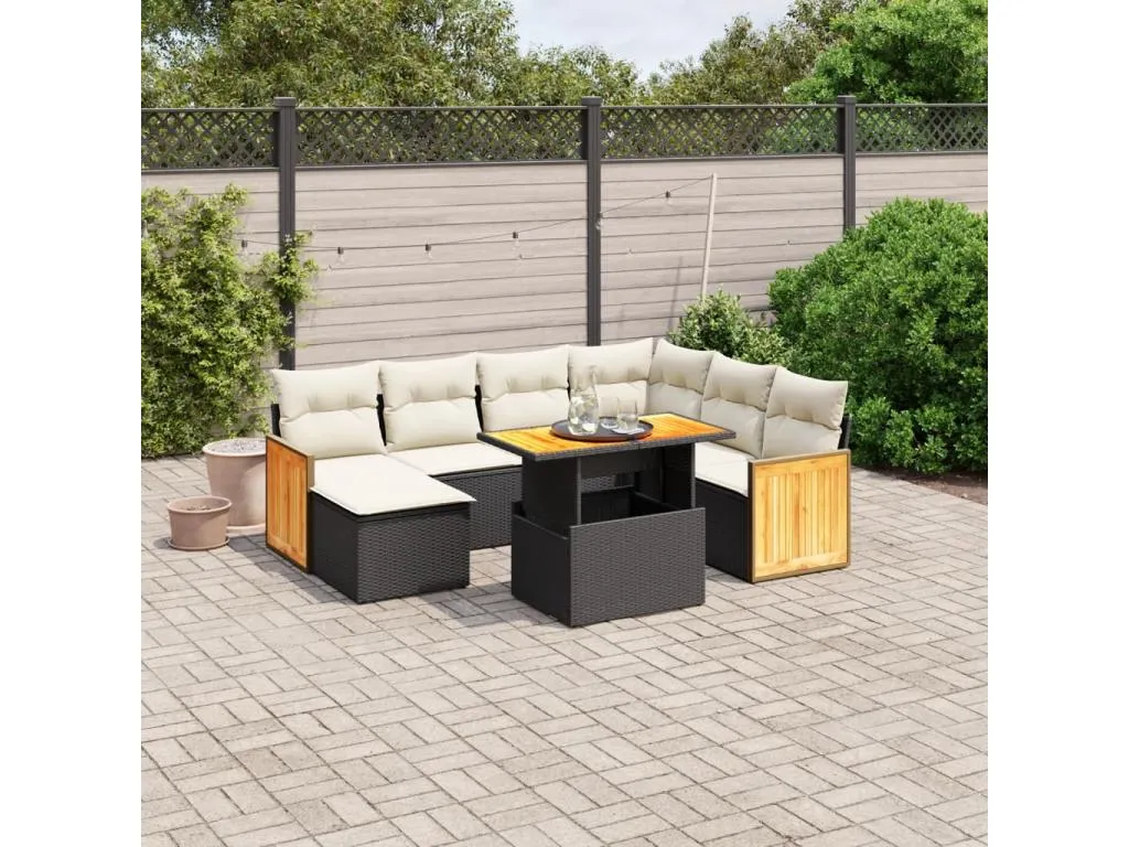 Set de sofás de jardín 8 piezas y cojines ratán sintético negro 22905sfxi