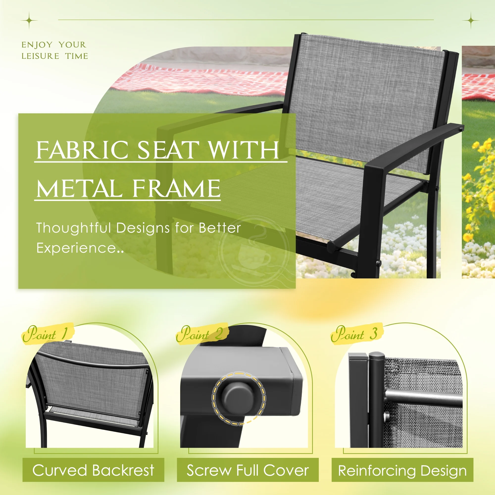 LACOO 4 Pieces Outdoor Furniture Set Patio Textilene Steel Conversation Set with Loveseat Tea Table for Lawn and Balcony, Black - Image 14