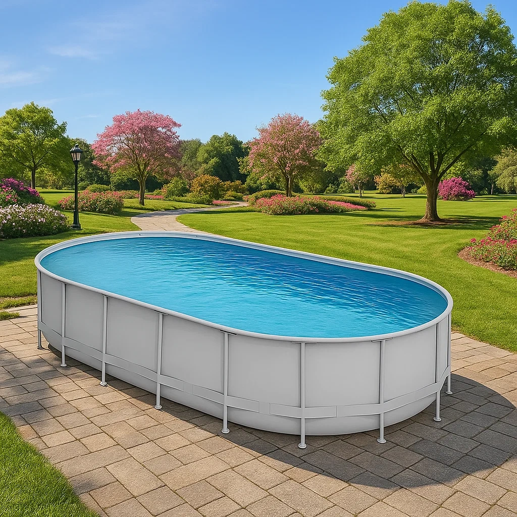 Piscina tubular ovalada desmontable 472x286x104 cm gris claro DWYynUH150Sy
