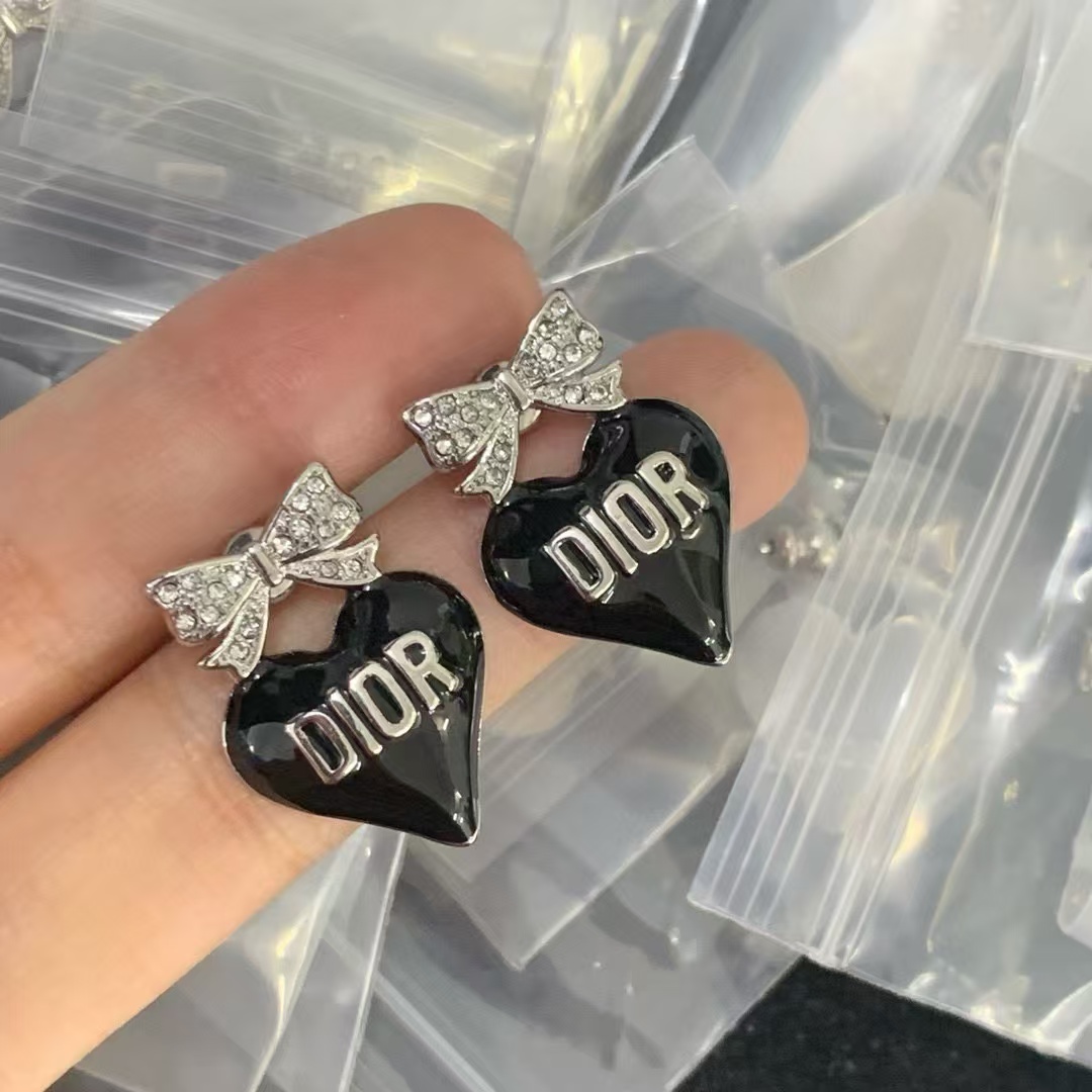 Dior Enamel Bow with Heart Earrings - Original Replica Club