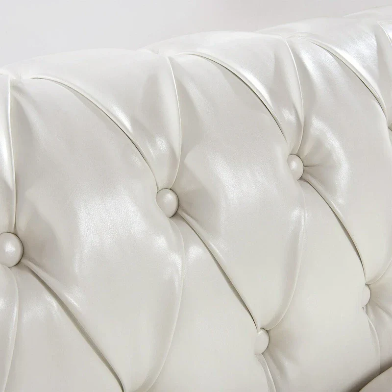 Cream 84.65 Traditional Chesterfield 3-Seater Sofa in PU Leather