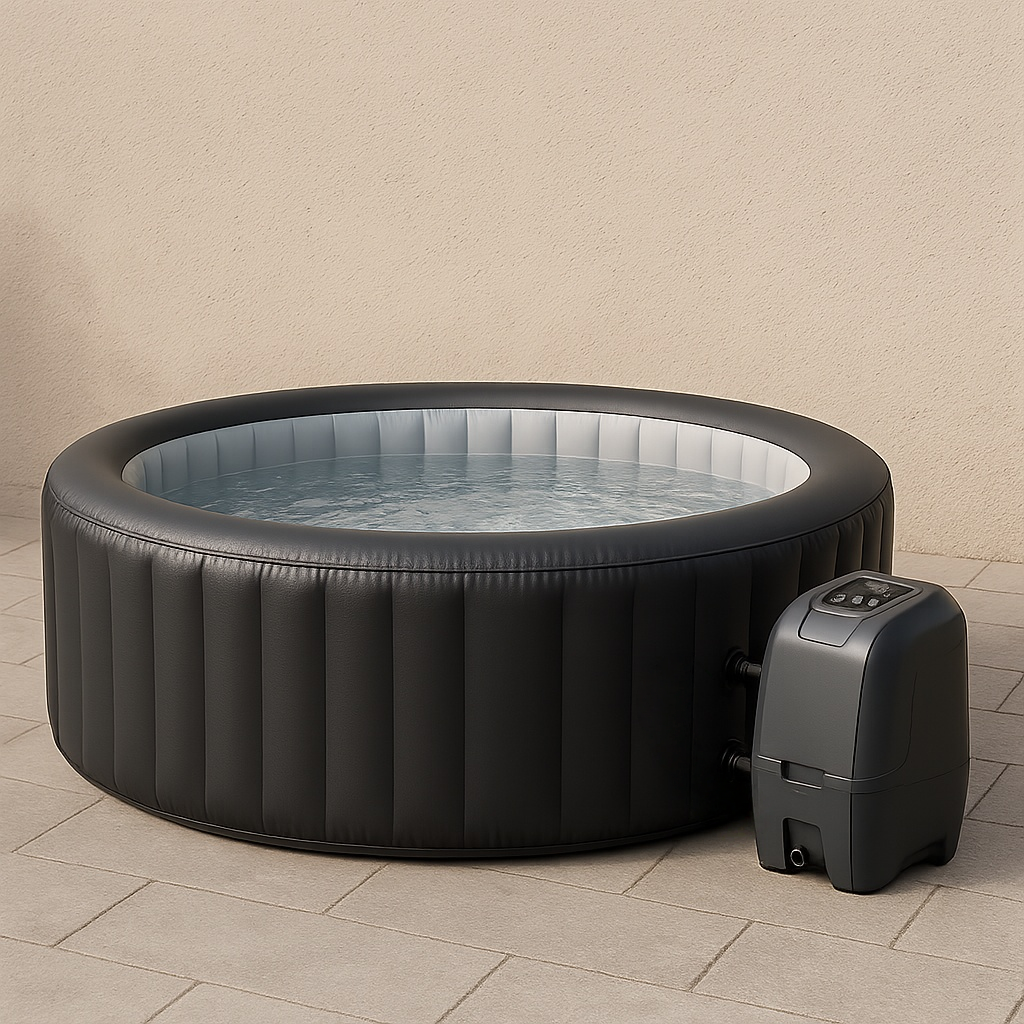 Bañera hinchable Jacuzzi redonda Negro/Gris PVC Uso exterior 180x66 cm