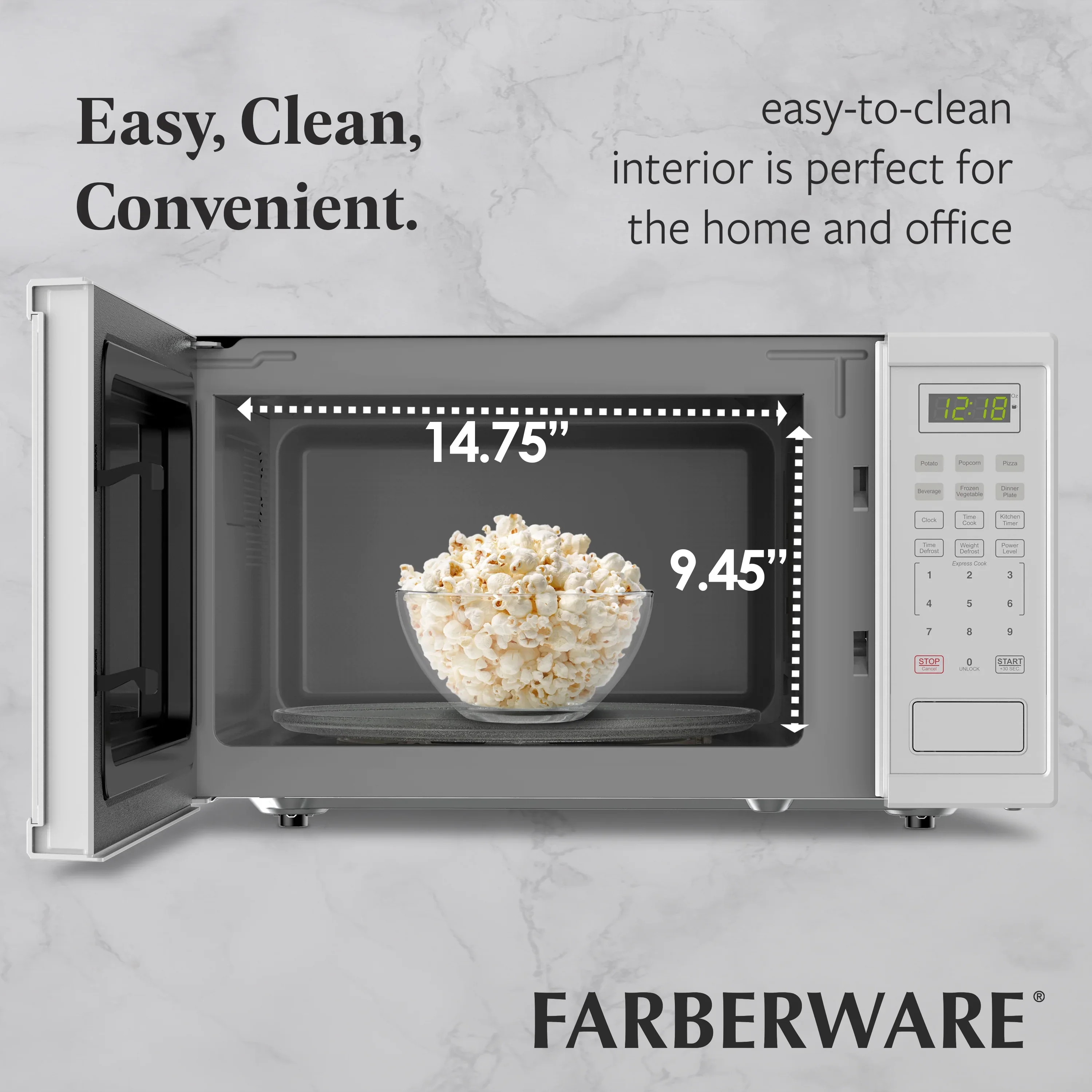Farberware FMGZ09BKA 0.9 Cu. Ft. Microwave Oven, 900W, Digital Control, LED Display, 6 Cooking Presets, Black
