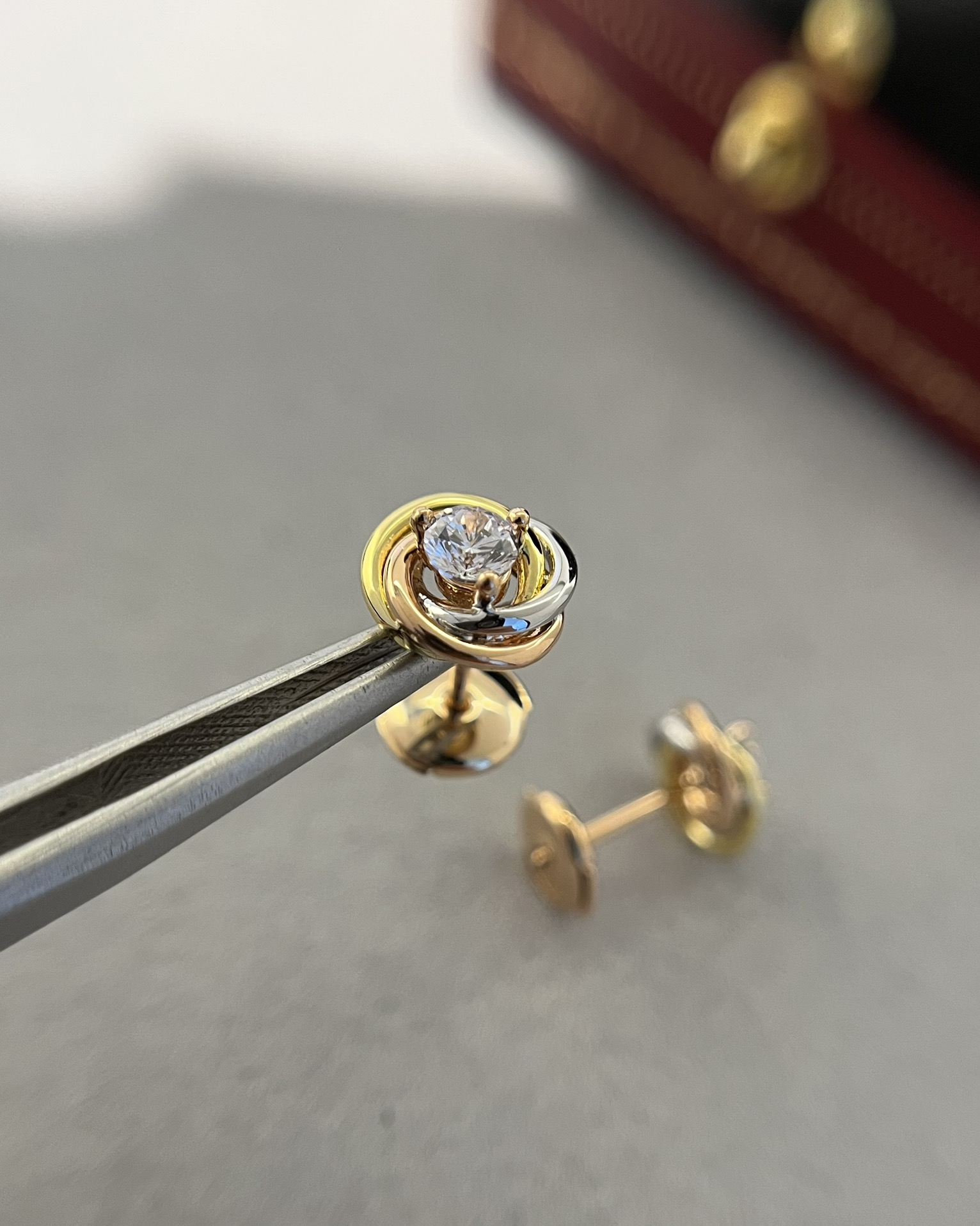 Cartier Trinity Stud Earrings, 2 Diamonds - Original Replica Club