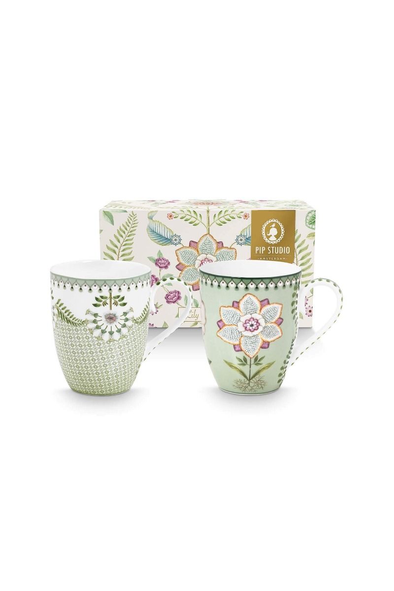 Set/2 Mugs Large Lily&Lotus Light Green