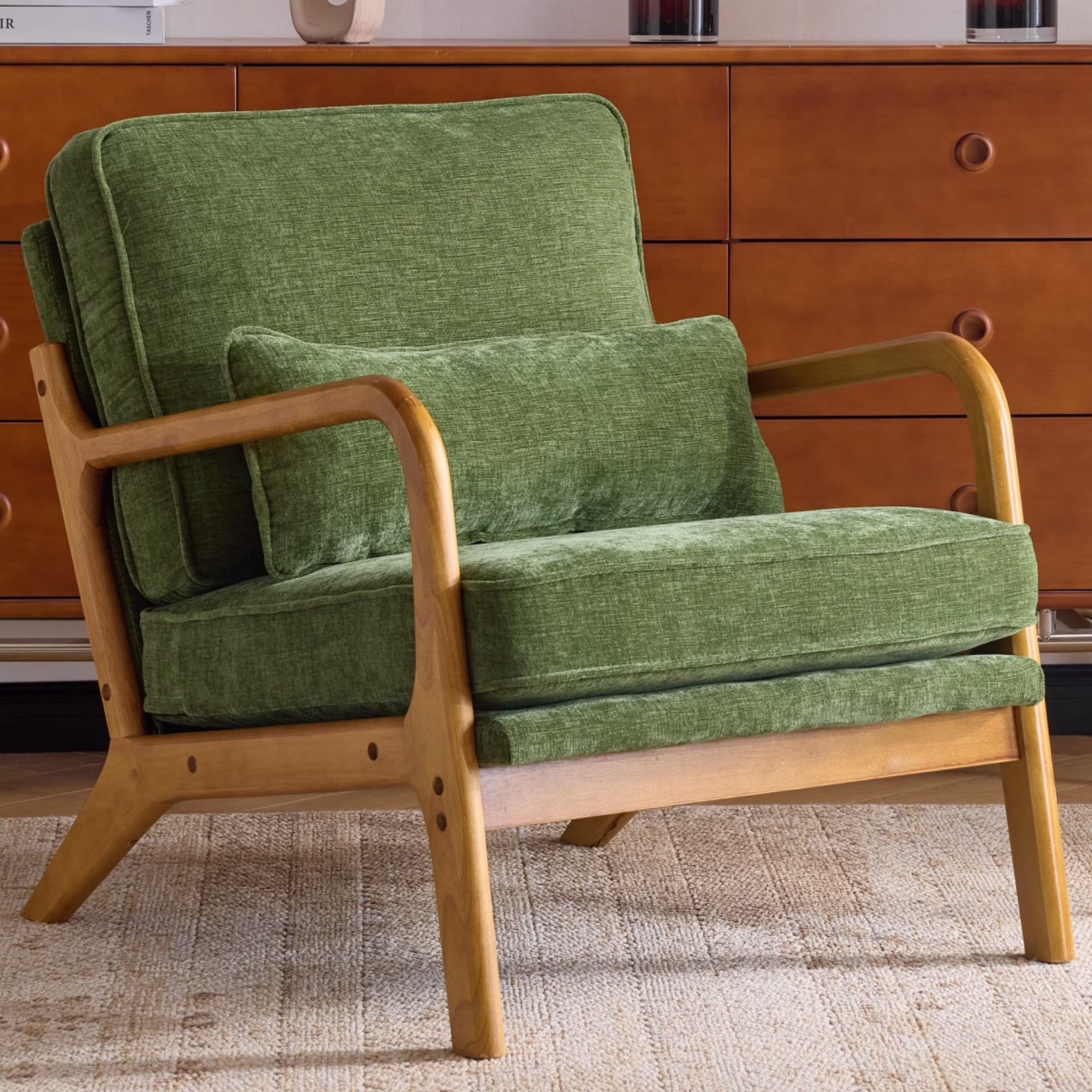 Ktaxon Accent Chair Corduroy Upholstered Armchair, Reading Club Chair with Pillow and Solid Wood Frame for Living Room Bedroom Furniture Off White - Image 22