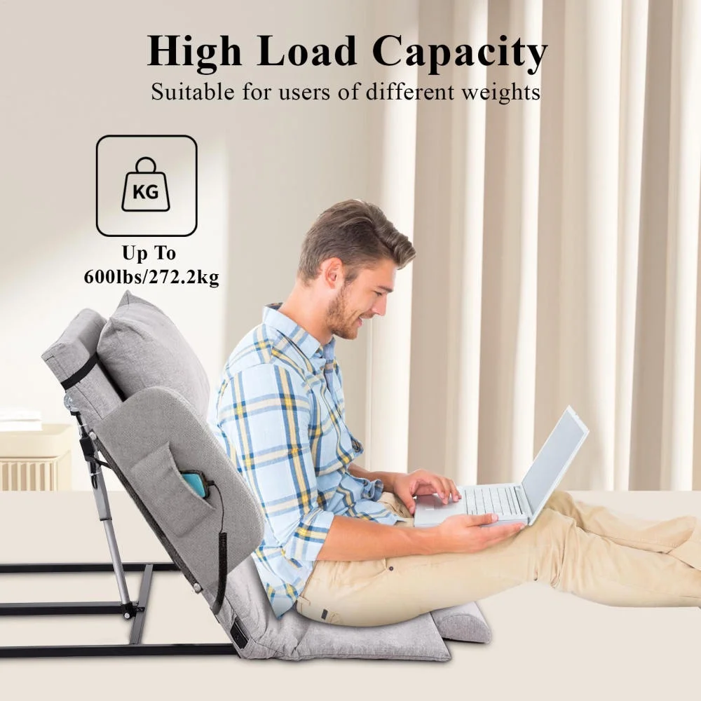 Electric Lifting Backrest for Bed, Folding Adjustable Multi-Function Neck Head and Lumbar Back Support for Elder, Electric Lifting Backrest Pillow with Electric Pump System (Gray with Armrest) - Image 6