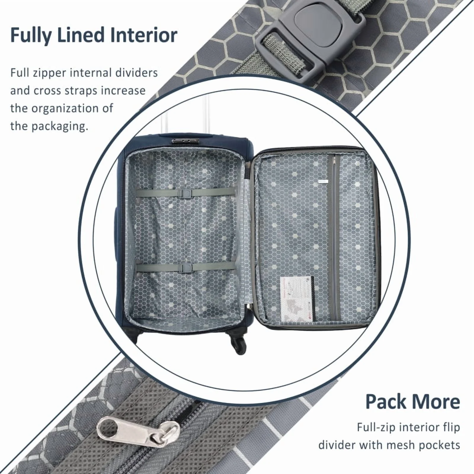 Softside Luggage Expandable 3 Piece Set Suitcase Upright Spinner Softshell Lightweight Luggage Travel Set - Image 26