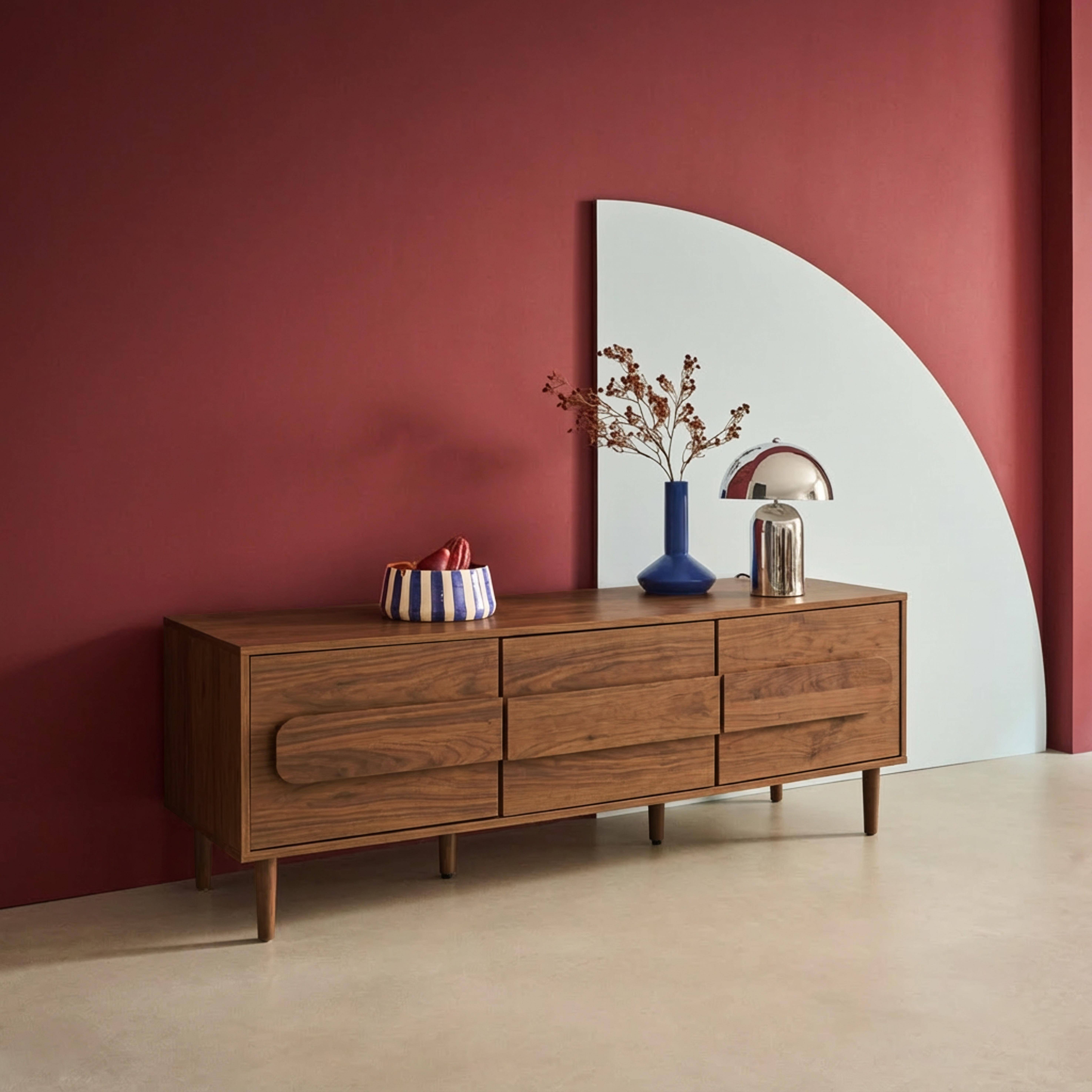 Juliana - Mueble de TV vintage con efecto madera y 3 puertas, 150cm