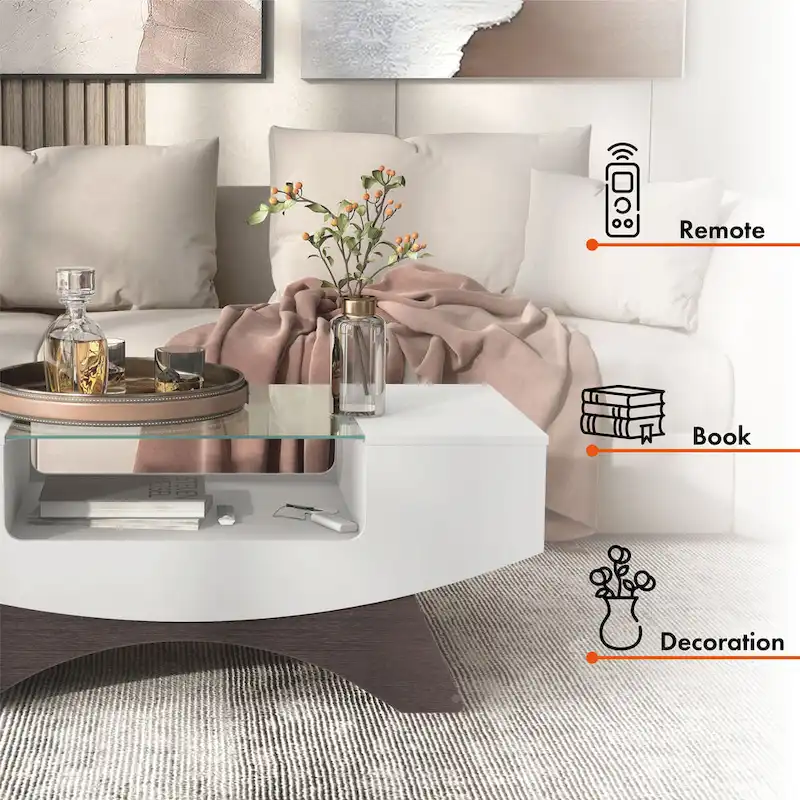 Angelic Contemporary Storage Coffee Table with Glass Insert by Furniture of America