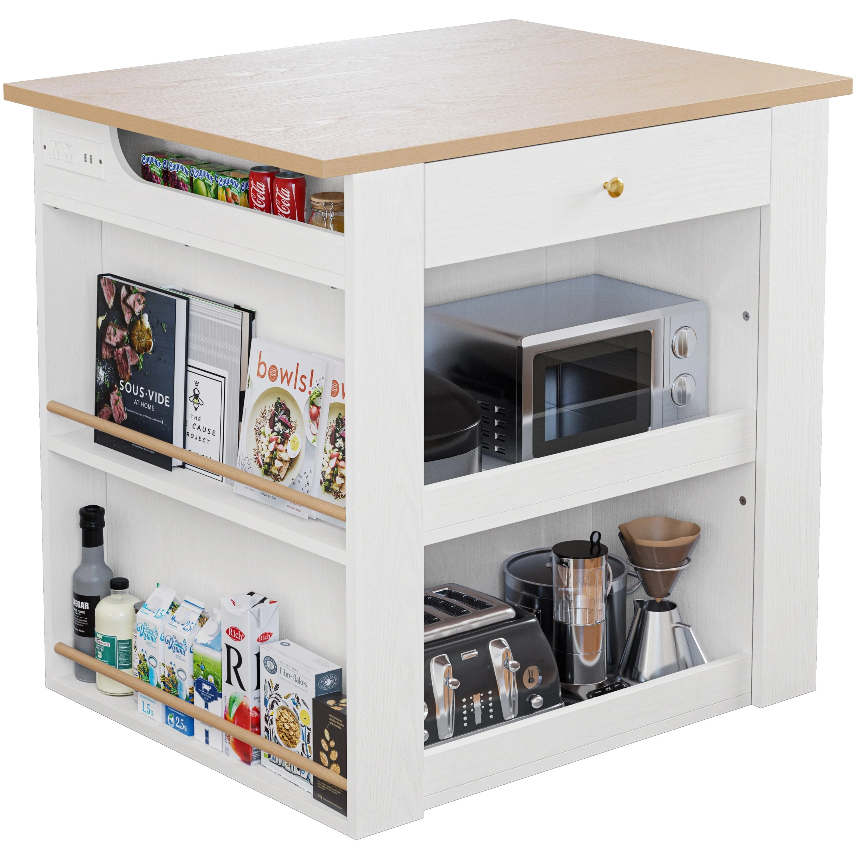 IRONCK Kitchen Island with Large Storage Space and Charging Station, 29.5"D x 39"W x 38"H, White - image 2