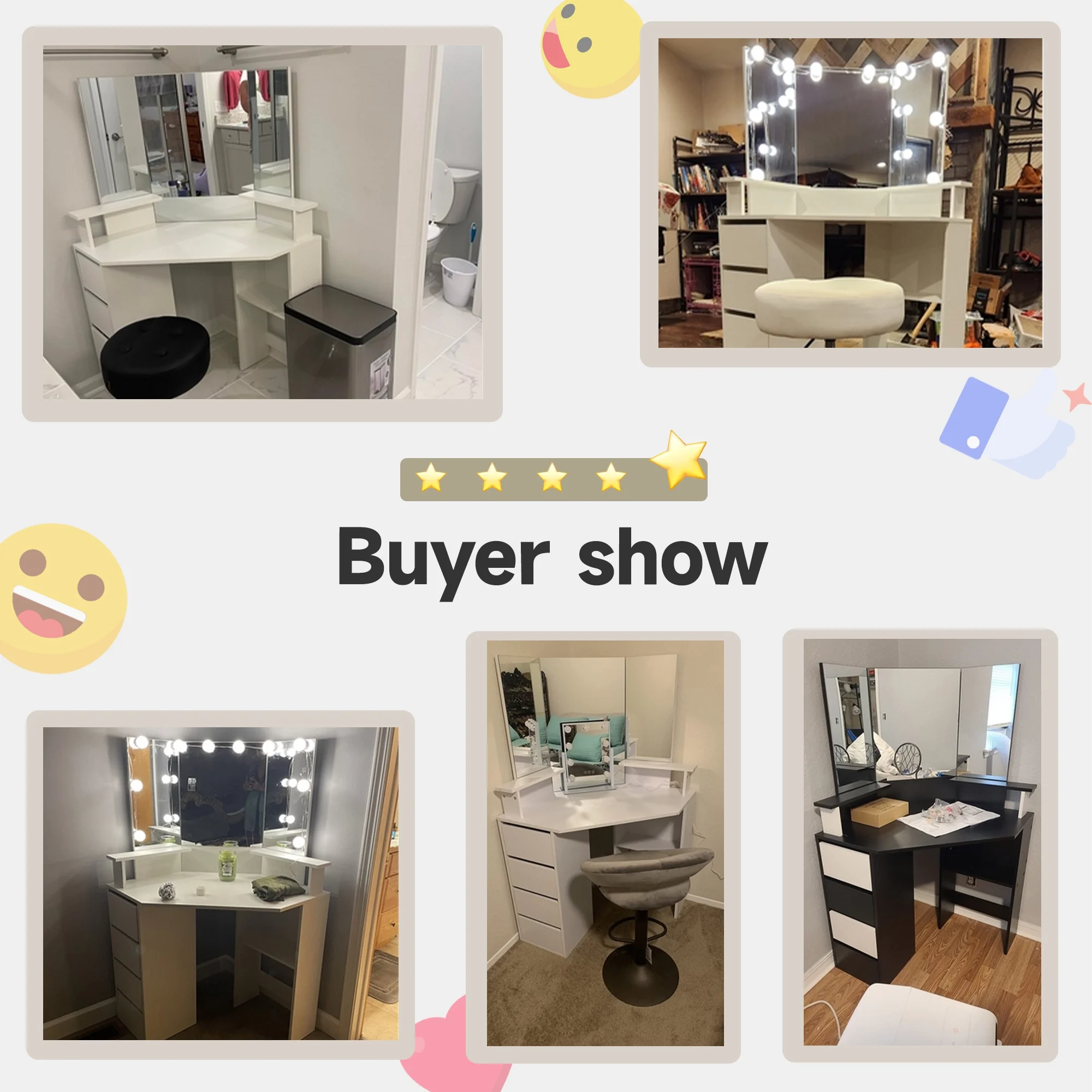 Veanerwood White Corner Vanity Desk with Mirror and Light,Makeup Table with 4 Drawers and Charging Station for Bedroom - Image 4