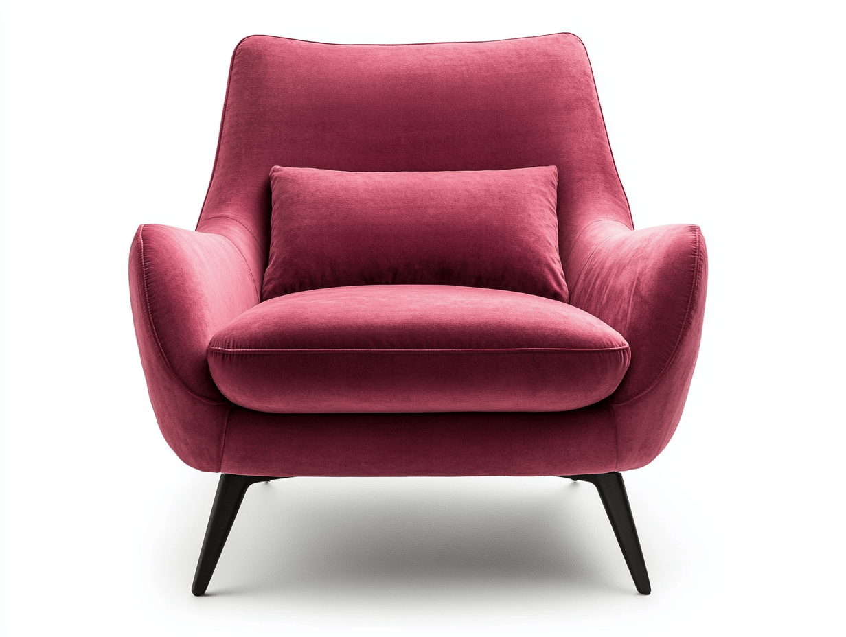 Sillón individual moderno y cómodo con tapizado burdeos y patas negras