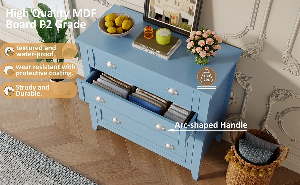 6 Drawer Dresser, Light Blue Elegant Chest of Drawers, Large Cabinet with Storage, Rustic Wood Chest of Drawers for Bedroom, Living Room, Hallway - Image 26