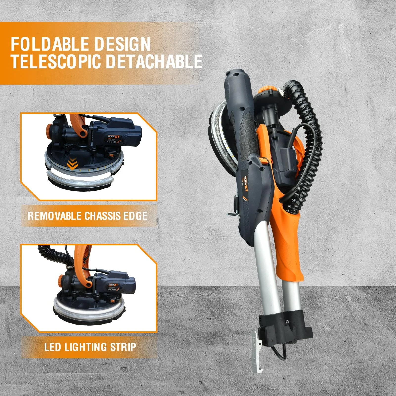 POVANLI 780W Electric Drywall Sander with Vacuum Dust Collection, 6.5A Motor Dustless Floor Sander with Variable Speed 900-1800RPM, LED Light, Extendable & Foldable Handle Yellow+Black - Image 17
