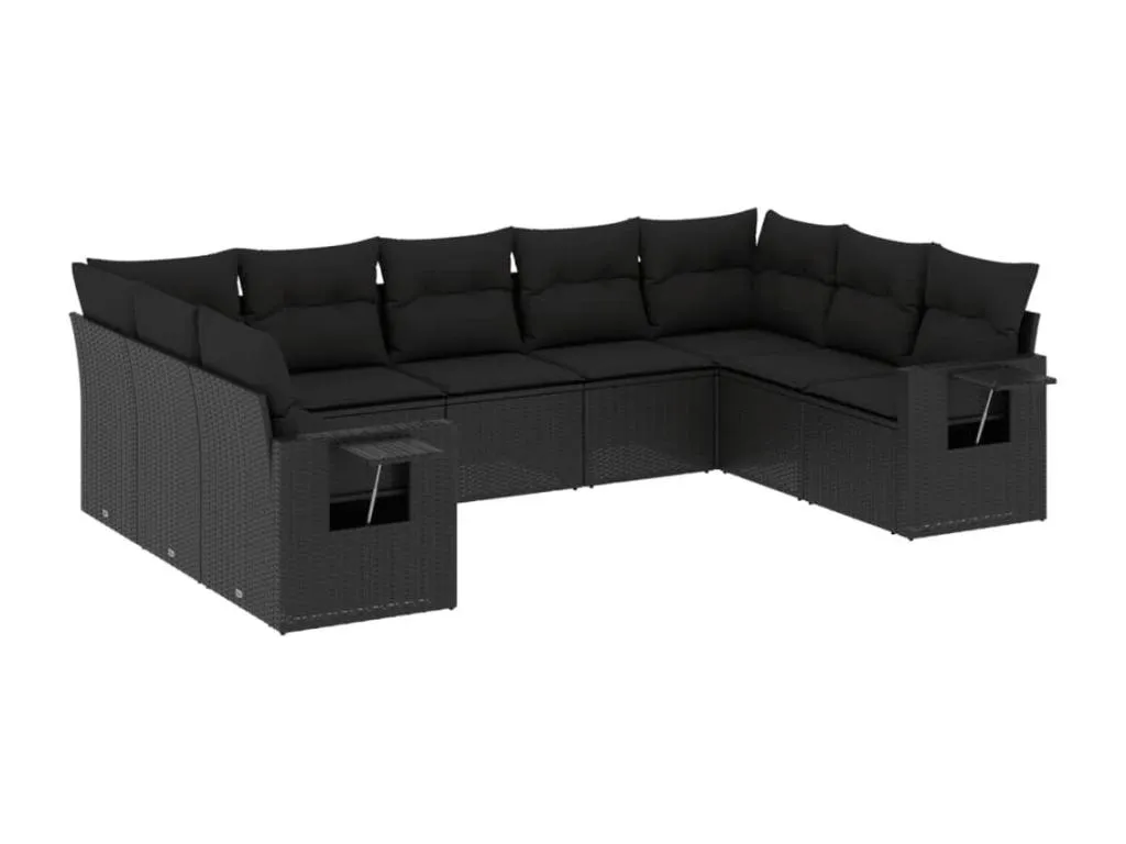 Set de sofás de jardín 8 piezas y cojines ratán sintético negro GQLI73916