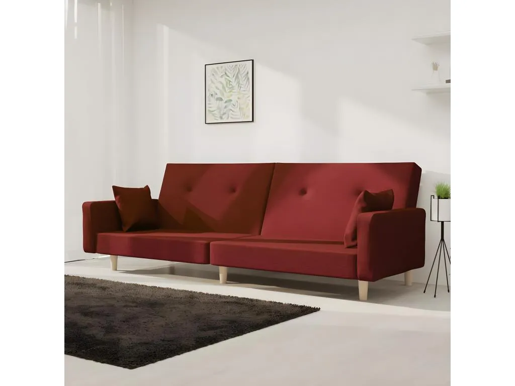 Sofá cama de 2 plazas con dos almohadas tela color vino