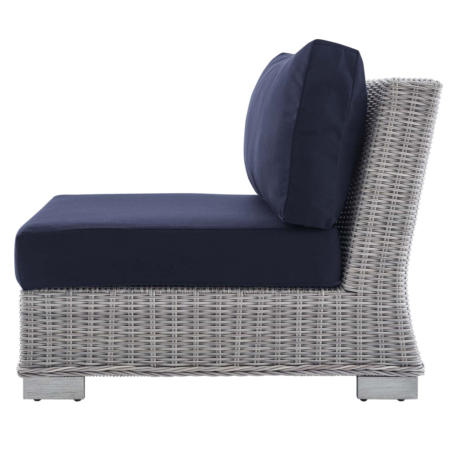 Lounge Sectional Sofa Chair Table Set, Rattan, Wicker, Light Grey Gray Blue Navy, Modern Contemporary Urban Design, Outdoor Patio Balcony Cafe Bistro Garden Furniture Hotel Hospitality - Image 11